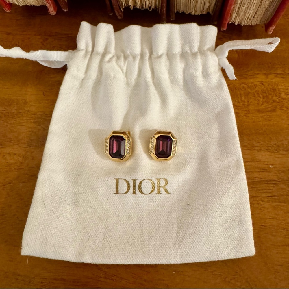 Vintage Dior Earrings - Gold and Purple Gemstone Earrings - Picture 8 of 9